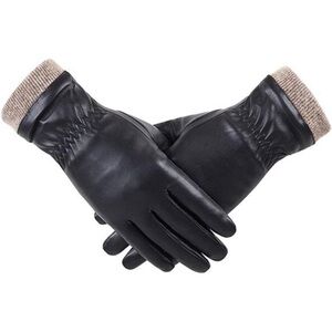 Women's Winter Leather Gloves Wool Fleece Lined Warm Gloves, Black